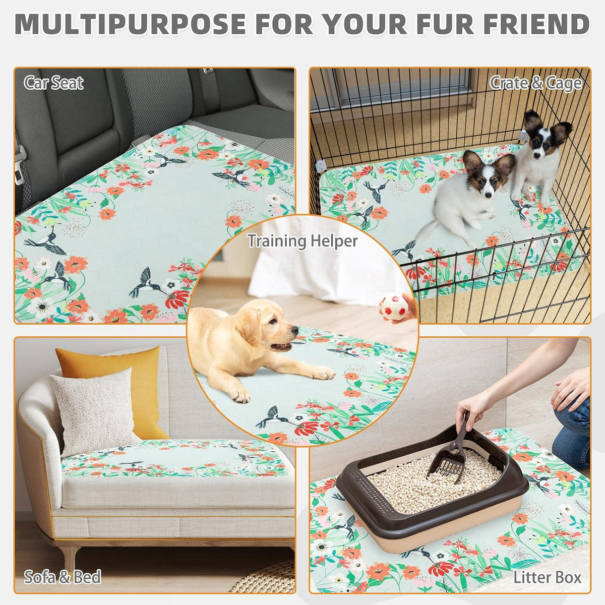 KOOLTAIL Washable Pee Pads for Dogs, 2 Pack Super Absorbent Reusable Puppy Training Pads Waterproof, Nonslip and Leak-Proof Dog Pee Pads for Floor, Car, 24"*36"