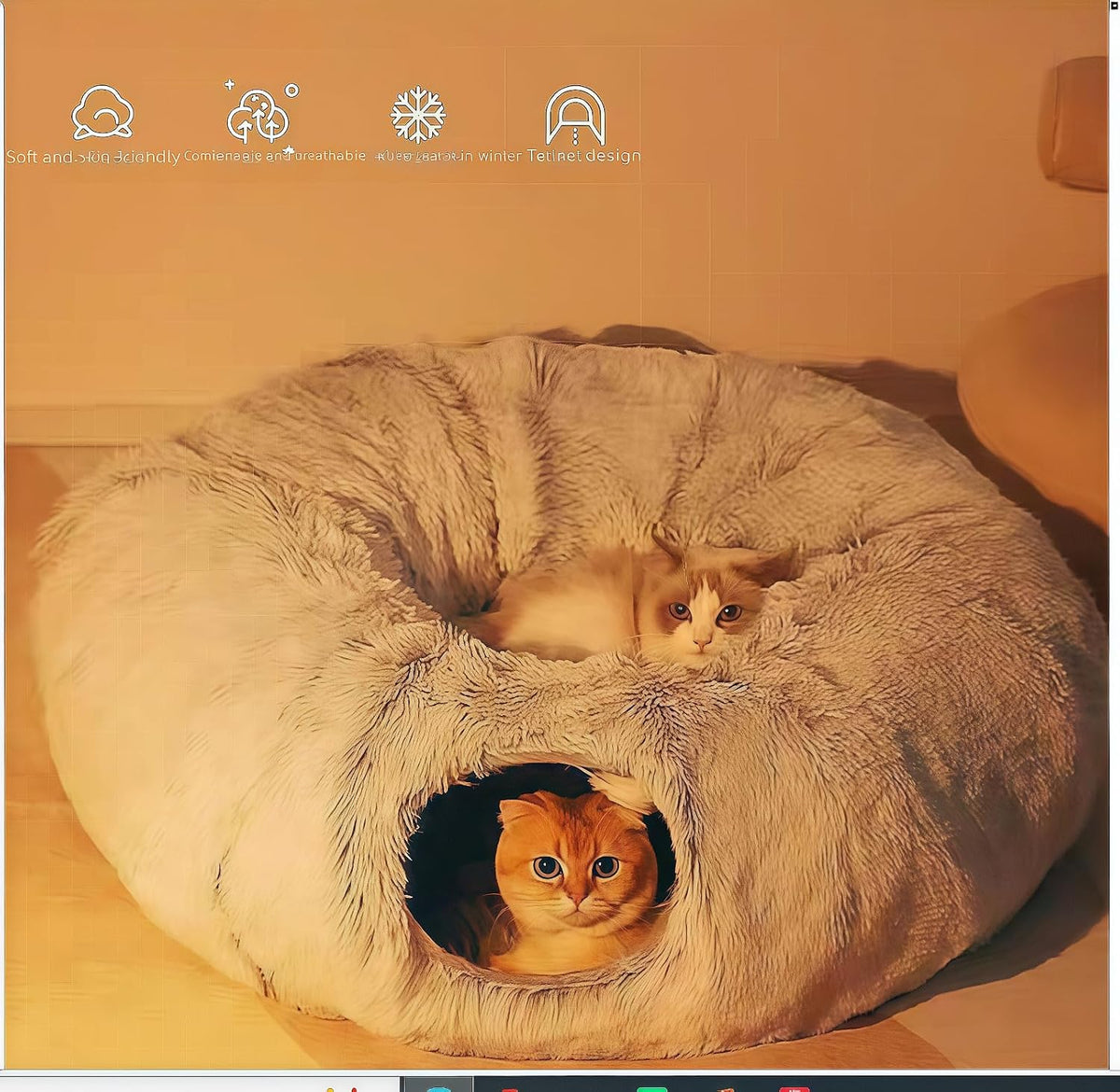 Large Cat Tunnel Bed for Indoor Cats with Hanging Pompom Toys