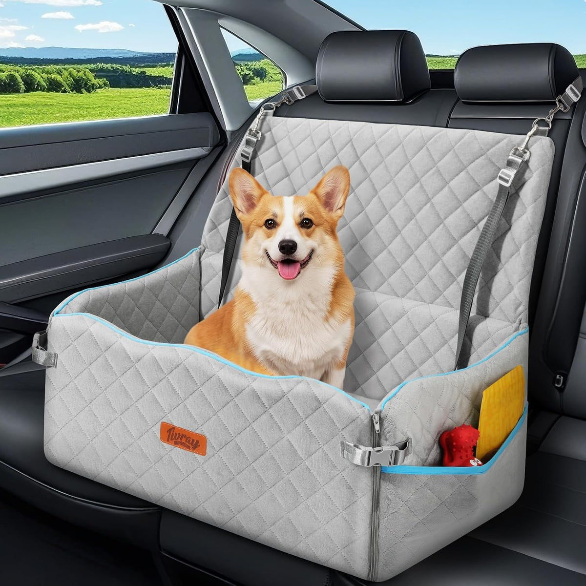 Dog Car Seat for Medium Dogs Up to 60 lb, Thick Cushion, Black+Grey