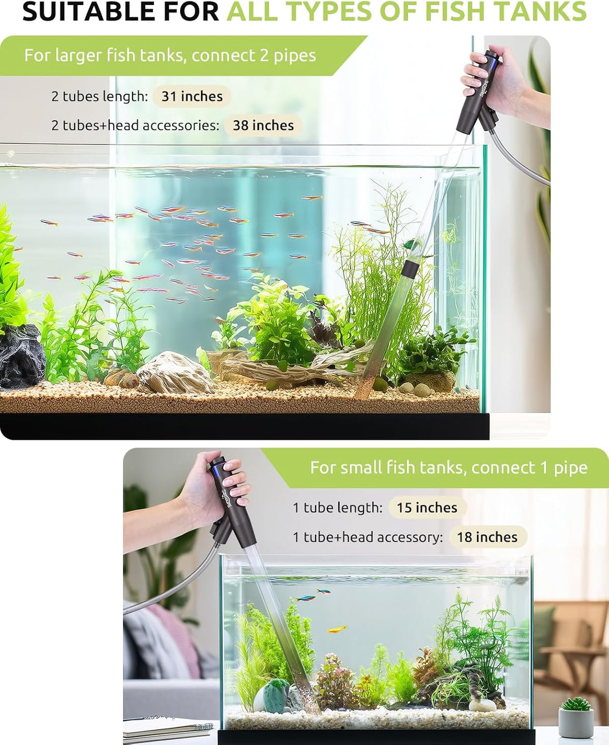 SEAOURA Aquarium Vacuum Gravel Cleaner Adjustable Fish Tank Siphon Cleaner