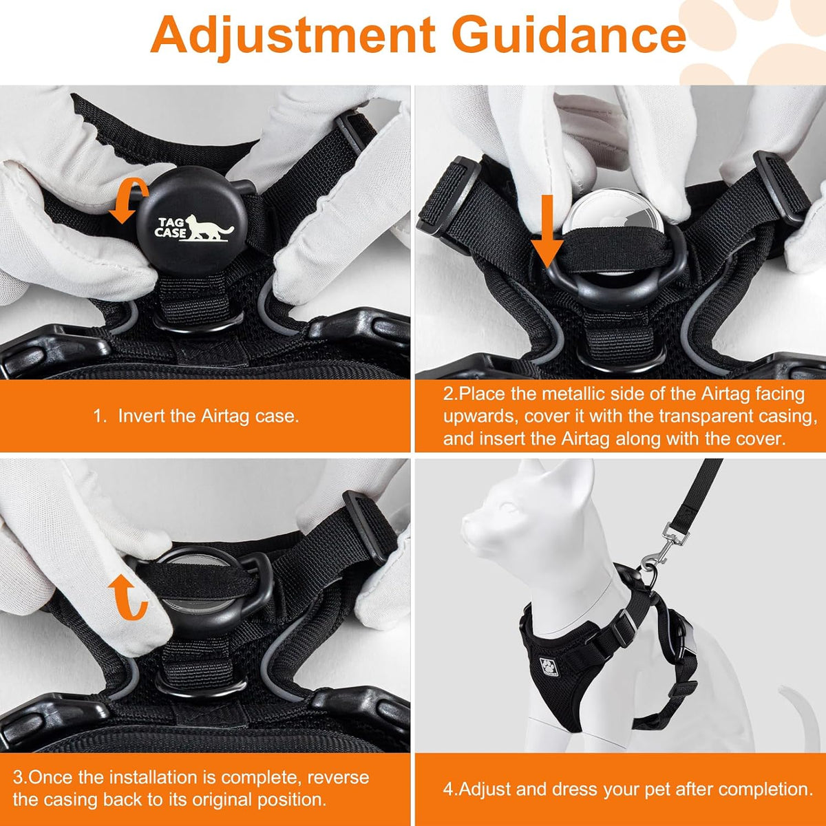 Cat Harness and Leash for Walking,Airtag Cat Harness and Leash Set with Integrated Hidden type Air Tag Holder,Escape Proof Reflective Adjustable Vest Harnesses with Apple Air Tag Case for Cats,Puppies