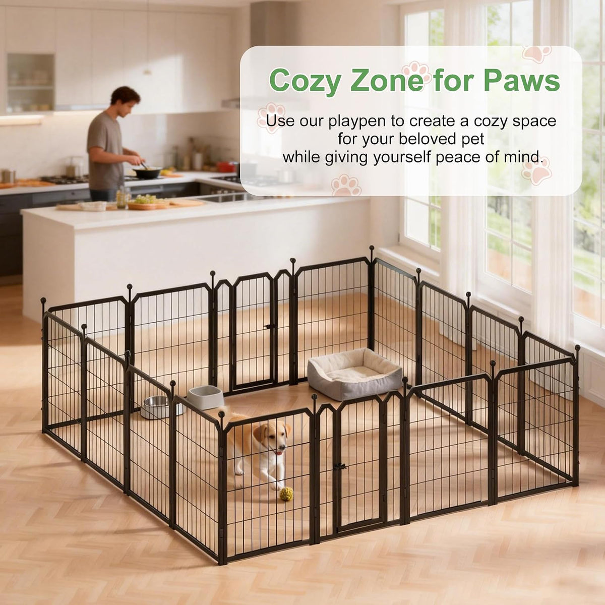 Outdoor Dog Playpen, 24 Inch 16 Panels Pet Fence, Black
