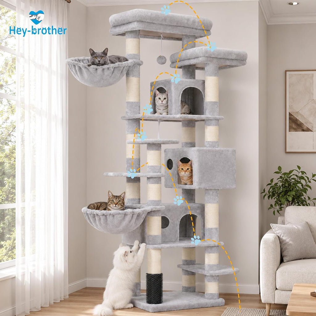 Hey-brother Cat Tree, Multi-Level Tower with 3 Condos, Hairbrush, MPJ035-MW