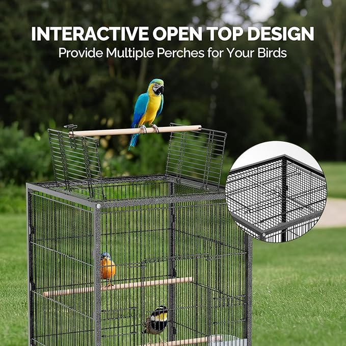 VINGLI Bird Cage with Wheels, Durable Wrought Iron Parakeet Cage with Slide Out - Image 3