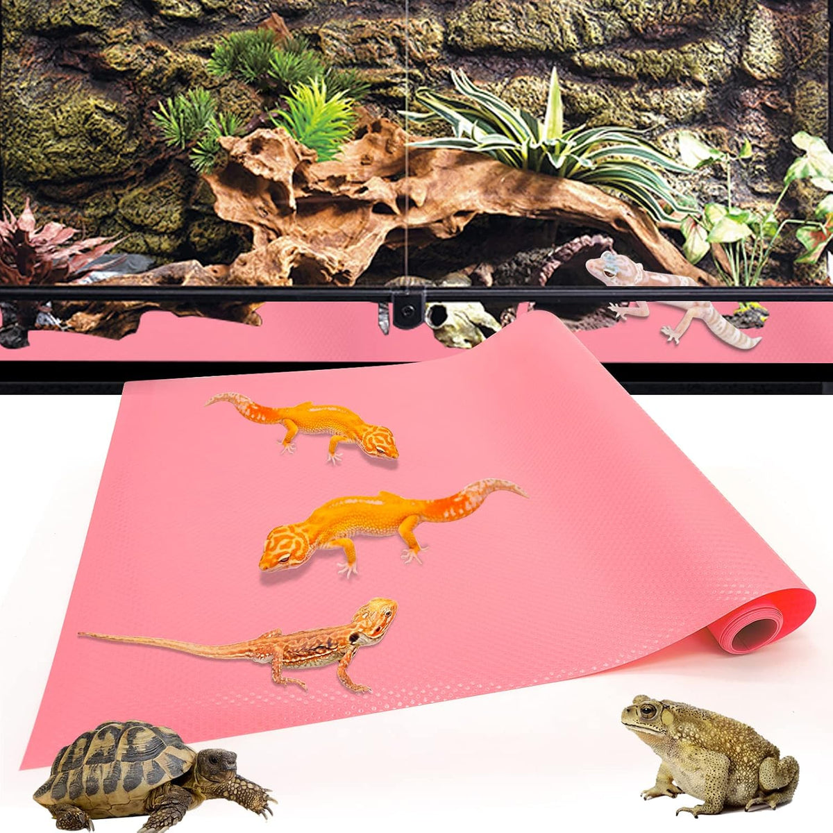 Bearded Dragon Tank Accessories Reptile Tank Accessories Leopard Gecko Tortoise Habitat Accessories Reptile Terrarium Carpet Substrate for Non-adhesive Reptile Habitat Bedding（pink 79inch） (Pink)