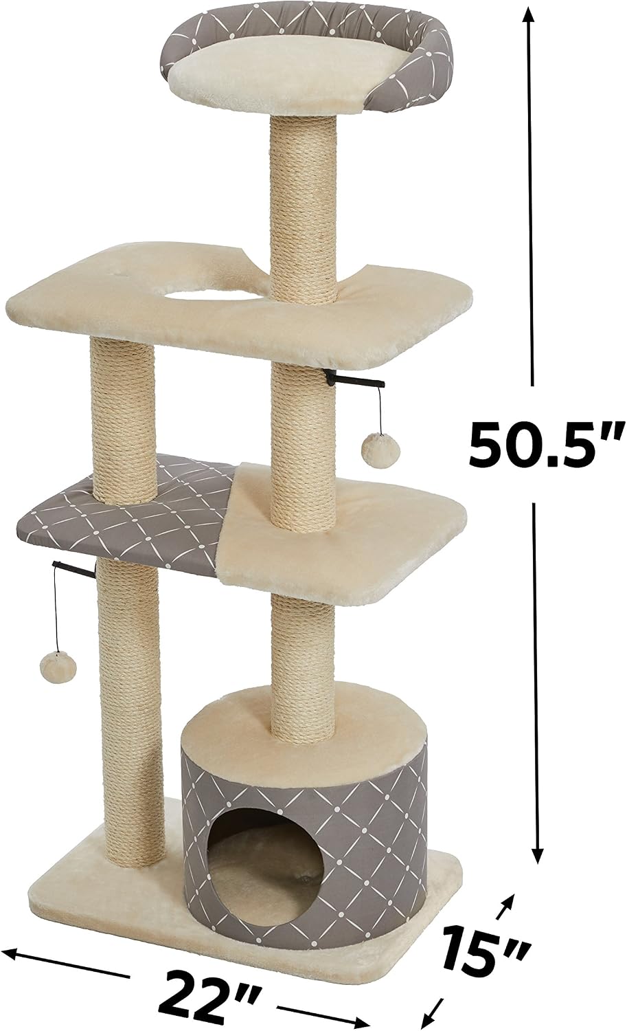 MidWest Homes for Pets Cat Tree | Tower Cat Furniture, 5-Tier Cat Tree w/Sisal Wrapped Support Scratching Posts & High Cat Look-Out Perch, Mushroom/Diamond Pattern, Large Cat Tree