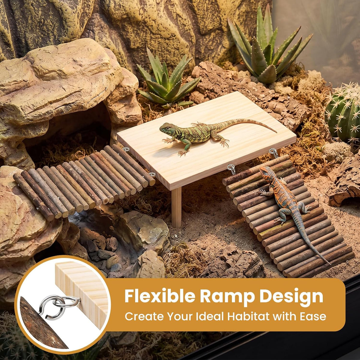 ZooZoo Bearded Dragon Basking Platform & Hide Cave with Dual Ramps, 12x8in