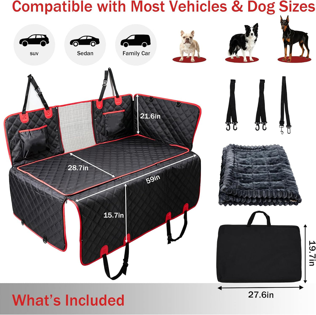 Dog Car Seat Cover for Back Seat with Soft Blankets, New Upgraded Waterproof Dog Hammock with Mesh Window, Wear-Resistant Hard Bottom Back Seat Holds 500 lbs, 66"x60"Size Fits Cars, Trucks, SUVs