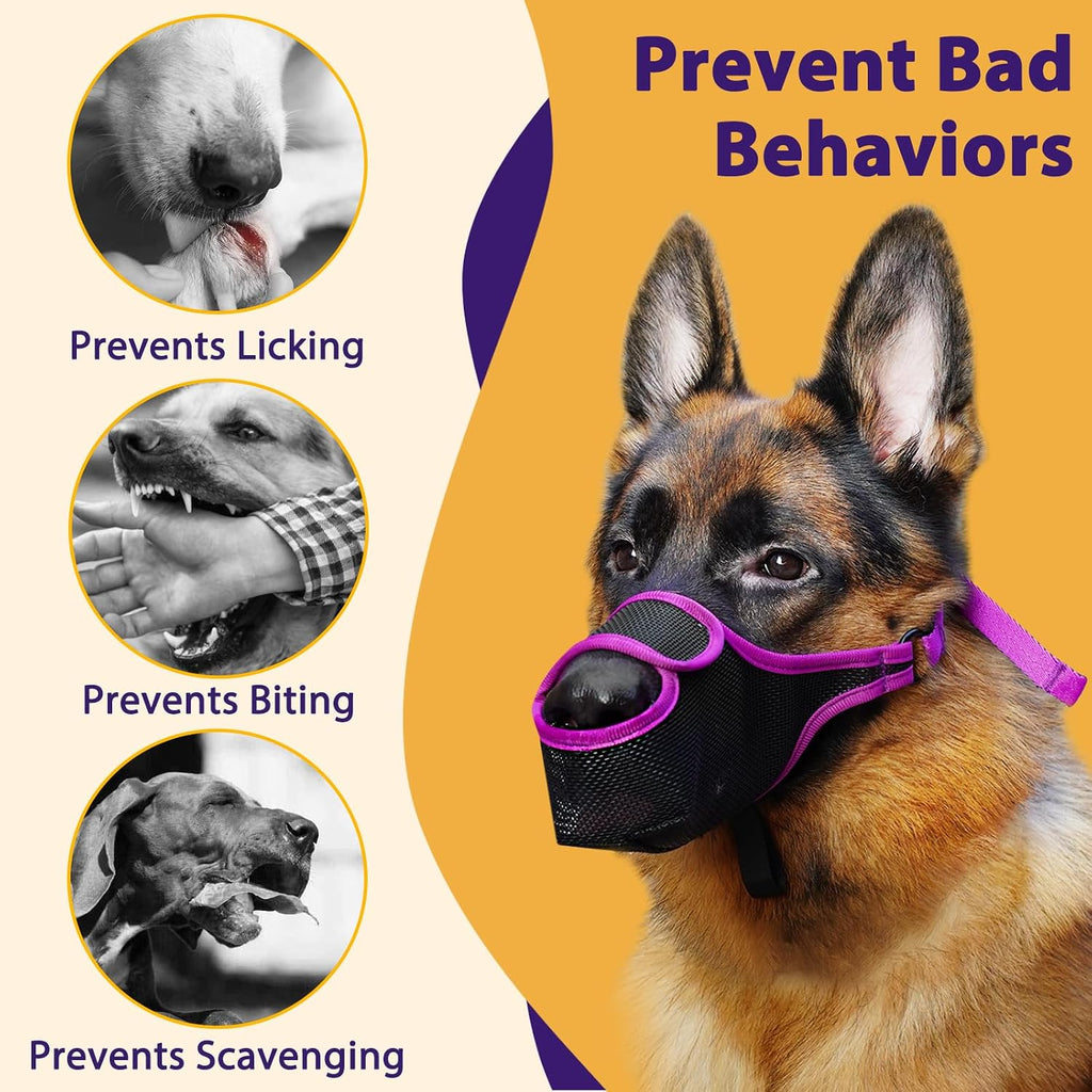 LUCKYPAW Mesh Dog Muzzle with Free Panting Front Snout Opening