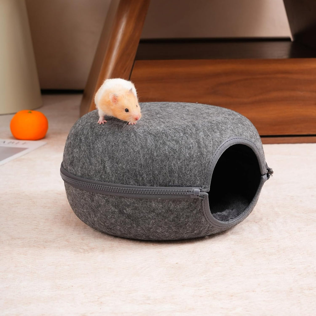 Guinea Pig Hideout, Double Function Guinea Pig Bed with Soft Cushions, Small Animal Cage Accessories for Guinea Pigs, Hamsters, Hedgehogs, and Ferrets (Dark Grey & Light Grey)