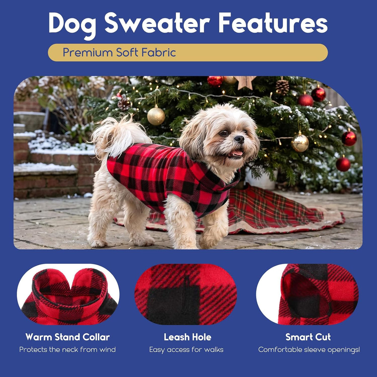 ASENKU Dog Sweater Plaid Fleece Vest Puppy Shirt for Small Medium Dogs
