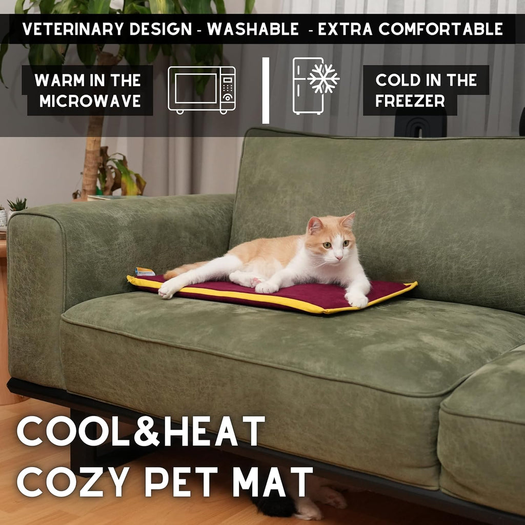 pawdaz Cooling Heating Mat for Cat & Dog Small Medium Pet (16x24), 5 Layers Microwave Water Repellent No-Electric Thermal Pad Washable Non Slip Indoor Outdoor Warming Gel Summer Bed (Burgundy)
