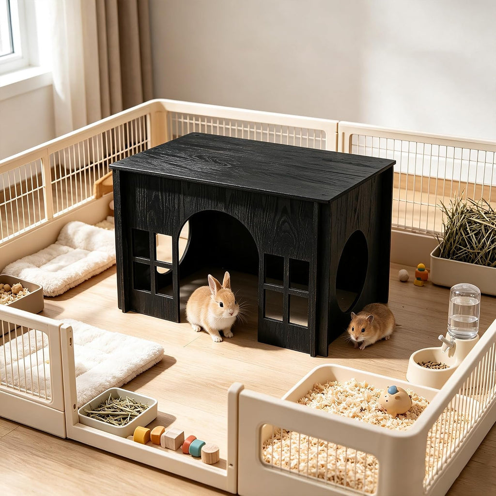 Wooden Bunny House Rabbit Hideout,Large Castle Hideaway