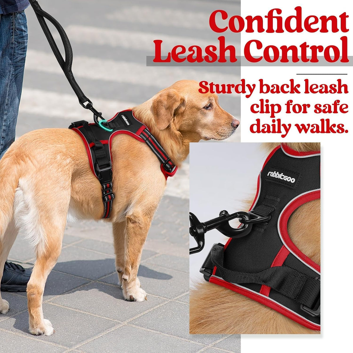 rabbitgoo Dog Harness, No Pull for Large Dogs with 2 Leash Clips, Pet Vest