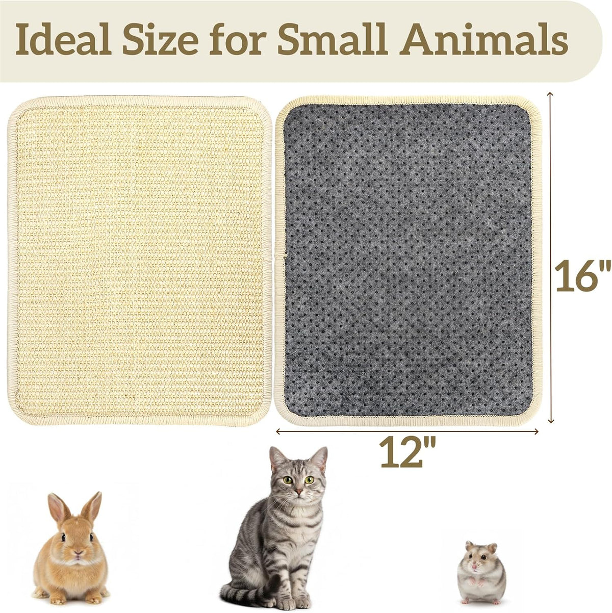 4 Pcs Rabbit Scratch Mat, 16 x 12 in Natural Sisal Bunny Scratching Pad, Rabbit Claws Teeth Care Resting Rug, Animal Chew Toy Forage Cage Accessories for Grinding, Biting, Sleeping, Nesting