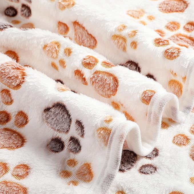 Tegeme 12 Pcs Pet Blankets Soft Fluffy Fleece Dog Cat Warm Paw Print Pattern - Image 3