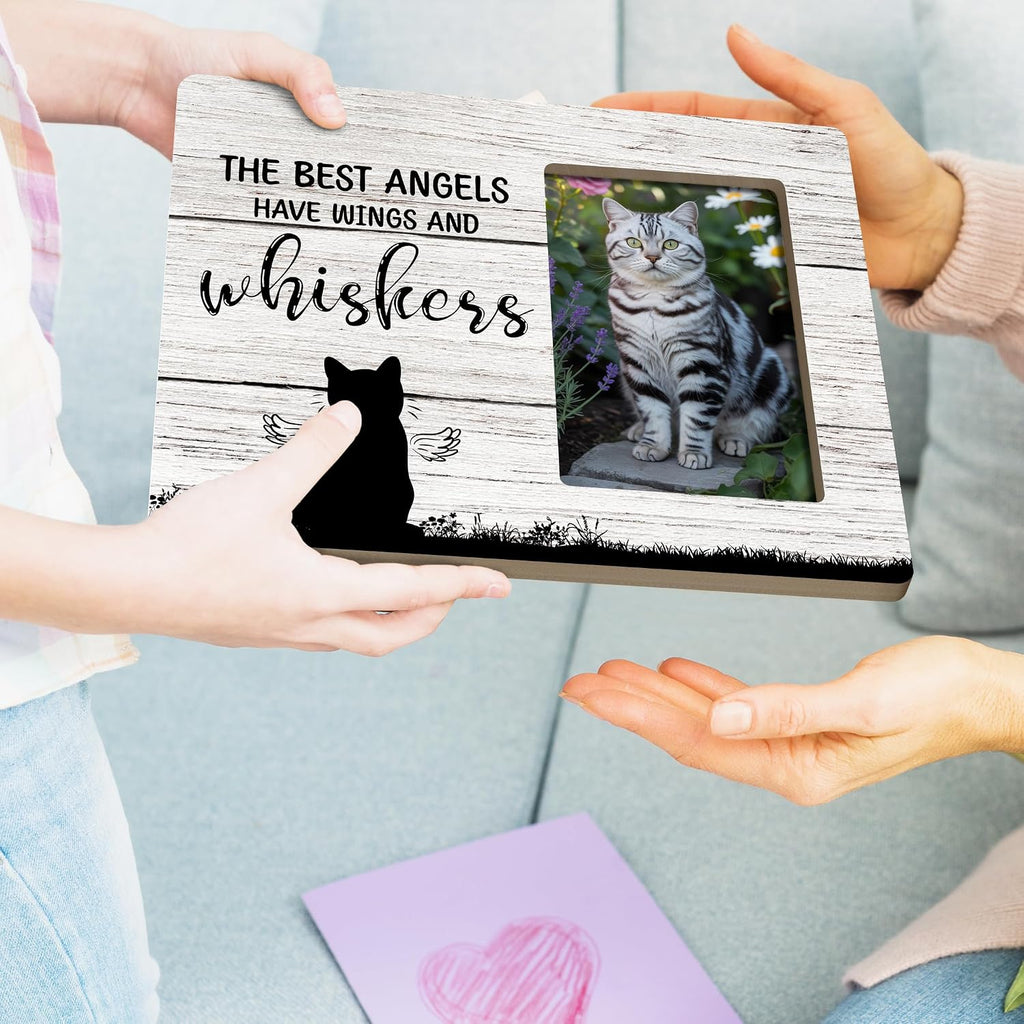 Cat Memorial Gifts for Loss of Cat, Pet Sympathy Gift Wooden Picture Frames, 4x6 inch Photo