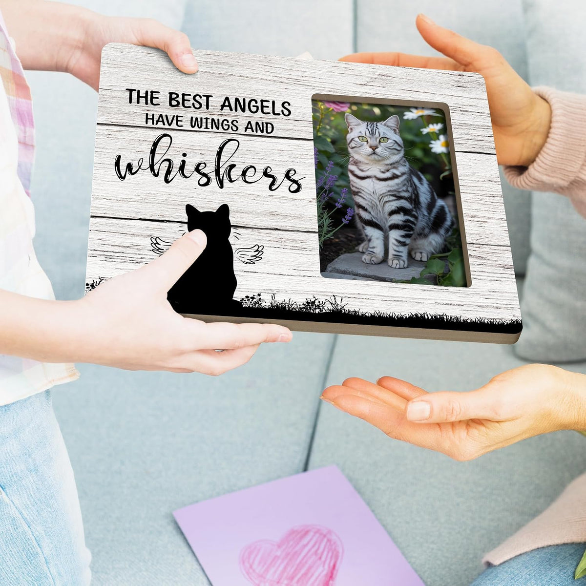 Cat Memorial Gifts for Loss of Cat, Pet Sympathy Gift Wooden Picture Frames, 4x6 inch Photo