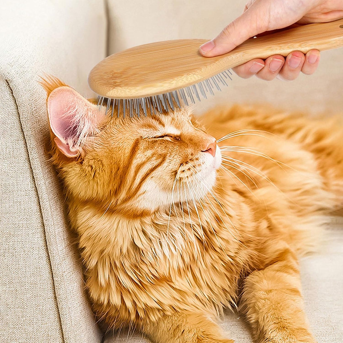 cobee Stainless Steel Pin Dog Brush, Bamboo Handle Grooming Brush 20mm Round Pins Airbag Pet Comb Professional Dog Pin Brush Fur Shedding Comb for Long or Short Hair Cat Dog