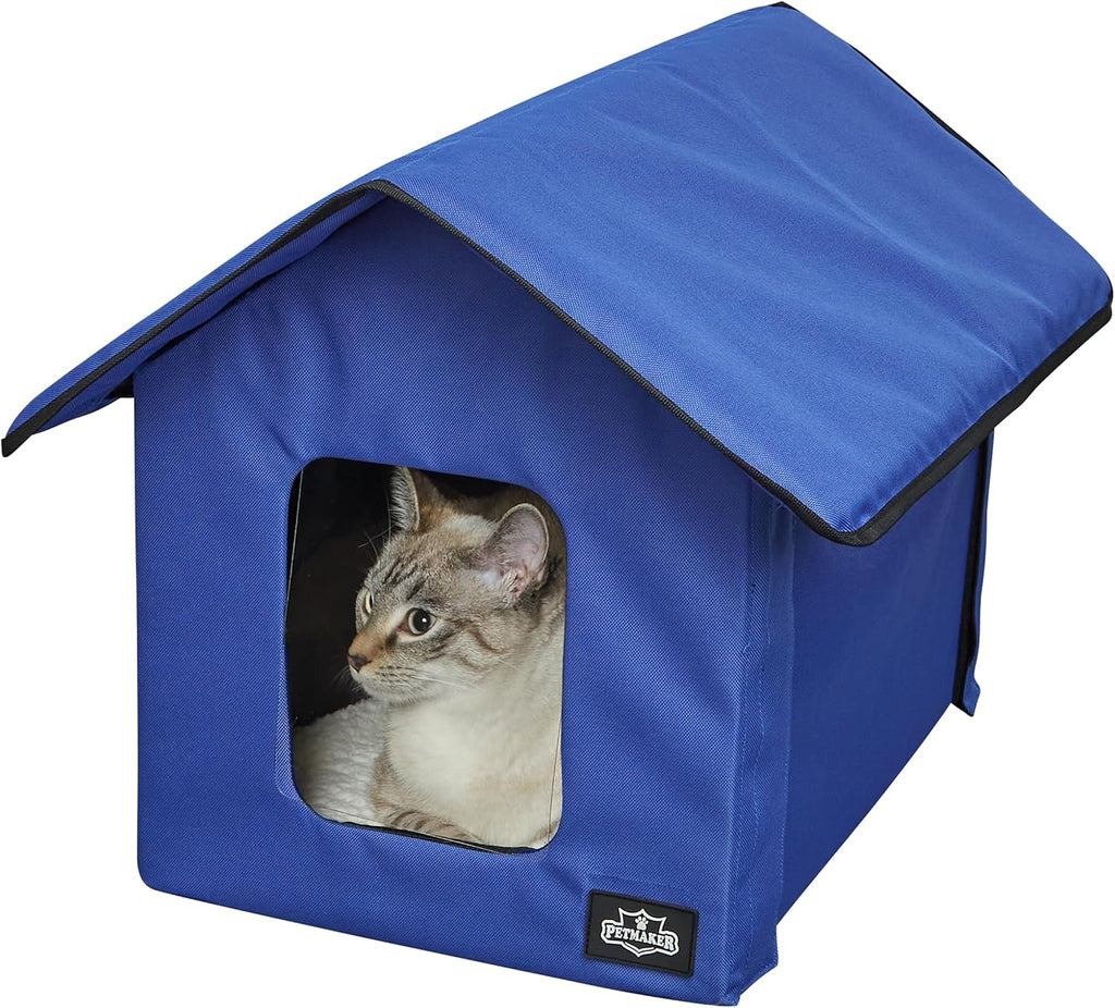 Heated Cat House - Double-Door Cat Bed with Zippered Roof, Pet Heating Pad, and Sherpa Cover - for Garage, Porch, Barn, or Basement by PETMAKER (Gray)