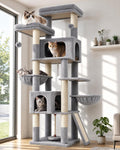 Globlazer 75in Tall Cat Tree Tower for Indoor Cats, F75B, Light Grey