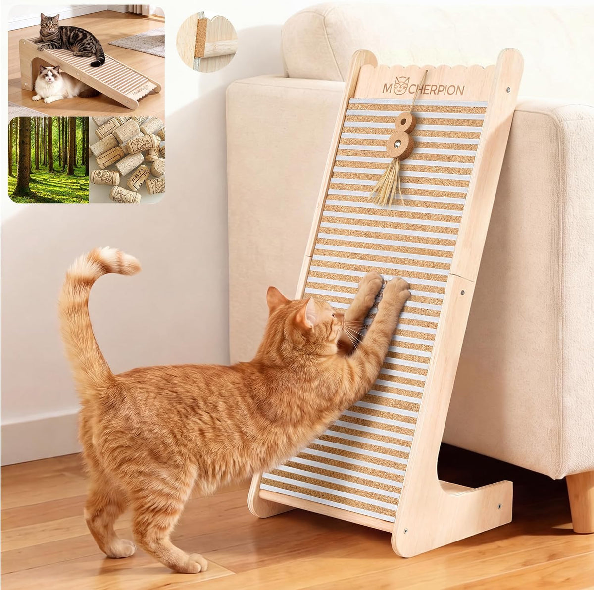 Cork Cat Scratching Cardboard-Cat Scratch Pad for Indoor-Scratcher Post Toy