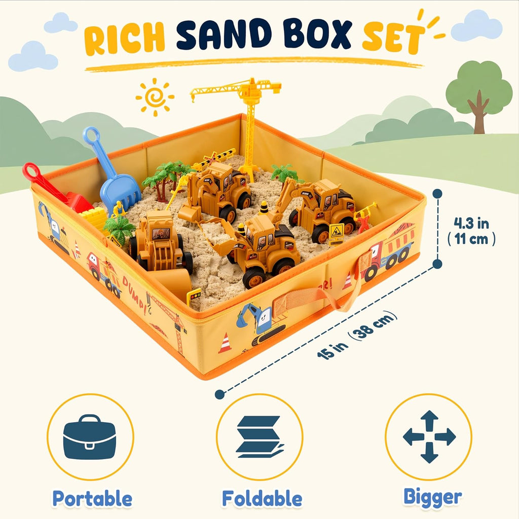 Billeeit Sand Construction Kit w/Sand Box, Sand, Trucks & Tools 30+Pcs
