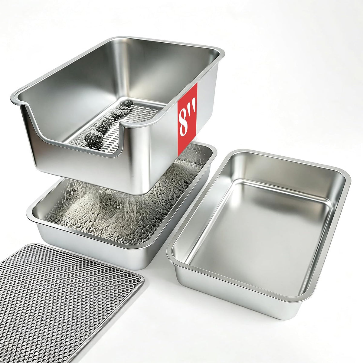 Stainless Steel Sifting Cat Litter Box for Clumping Clay (M)