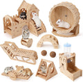 10 Pcs Hamster Cage Accessories Set - Silent Wheel & Wood Maze Habitat Kit