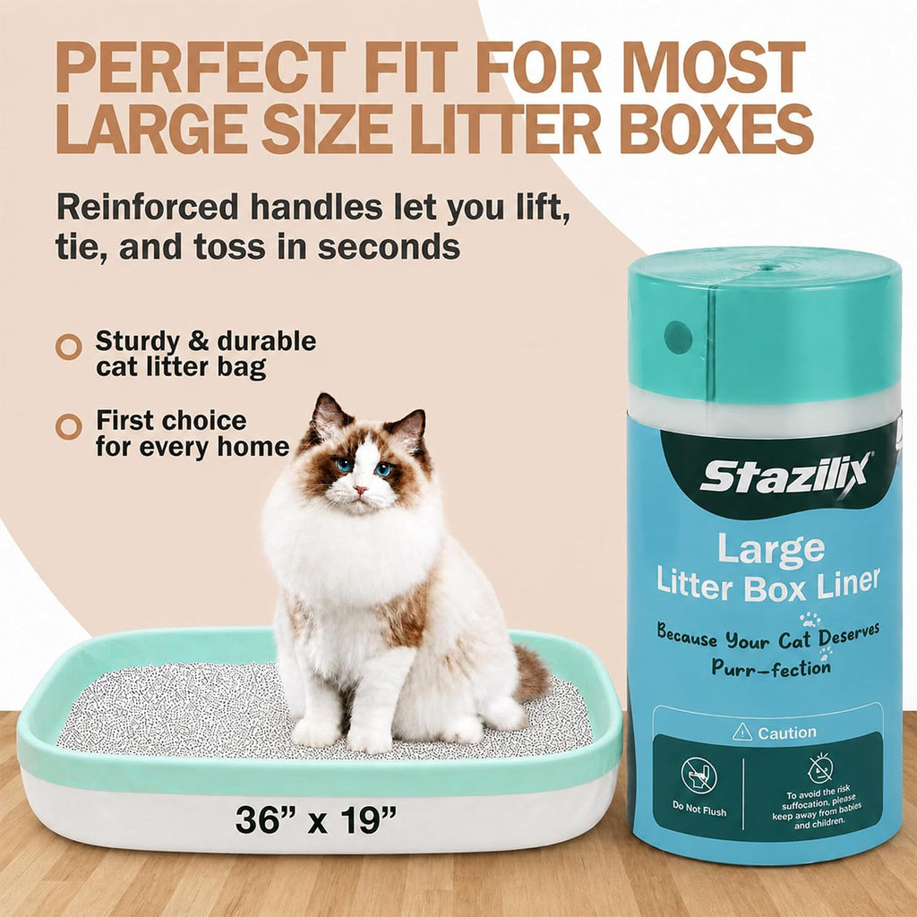 Extra Thick Jumbo Cat Litter Box Liners 36x19 Inches, 25 Bags