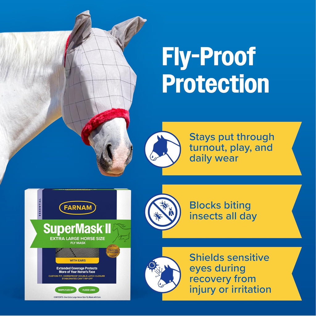 Farnam SuperMask II Horse Fly Mask Basic, Protects Eyes, Large Size