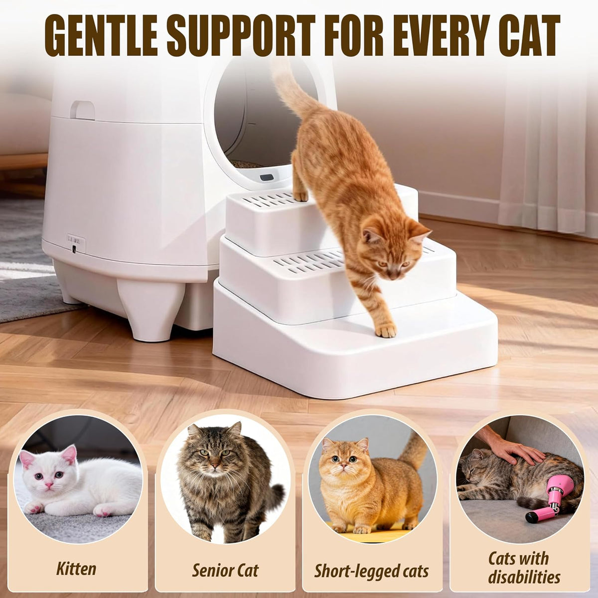 3 Steps Cat Litter Box Step with Litter Mat for Automatic Litter Boxes