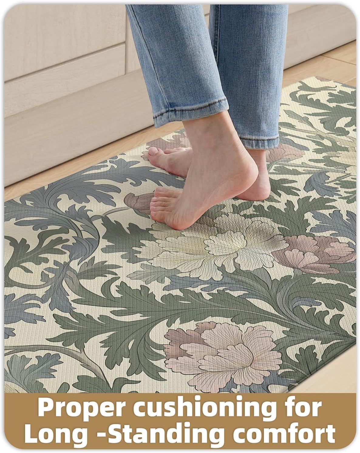 Color&Geometry Natural Floral Kitchen Mat 24x59 Anti Fatigue, Multi Color