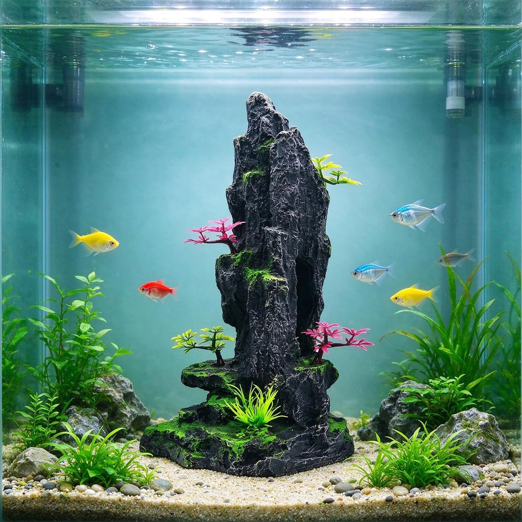 Large Fish Tank Decortion Mountain View Aquarium Rock Tree Plant Decor Cave
