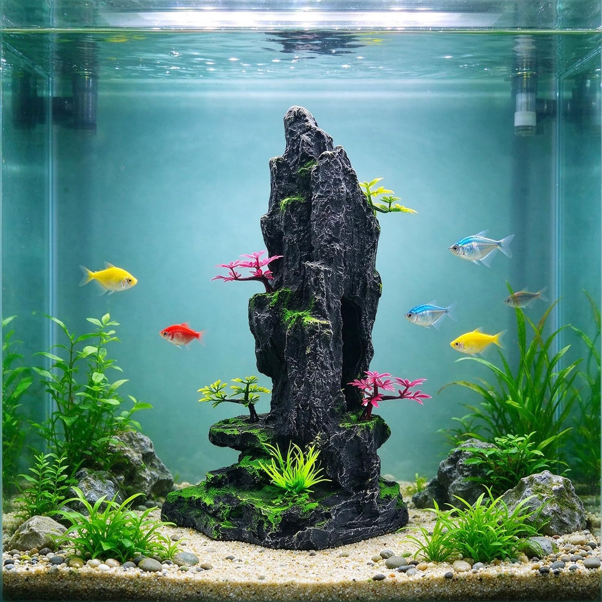 Large Fish Tank Decortion Mountain View Aquarium Rock Tree Plant Decor Cave