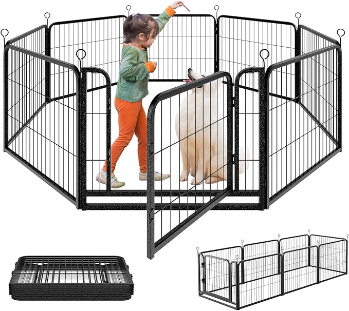 Puppy Playpen 8 Panels Small Dog Fence Outdoor Indoor Use 24" Height Anti-Rust by Committedtobetterpetlife
