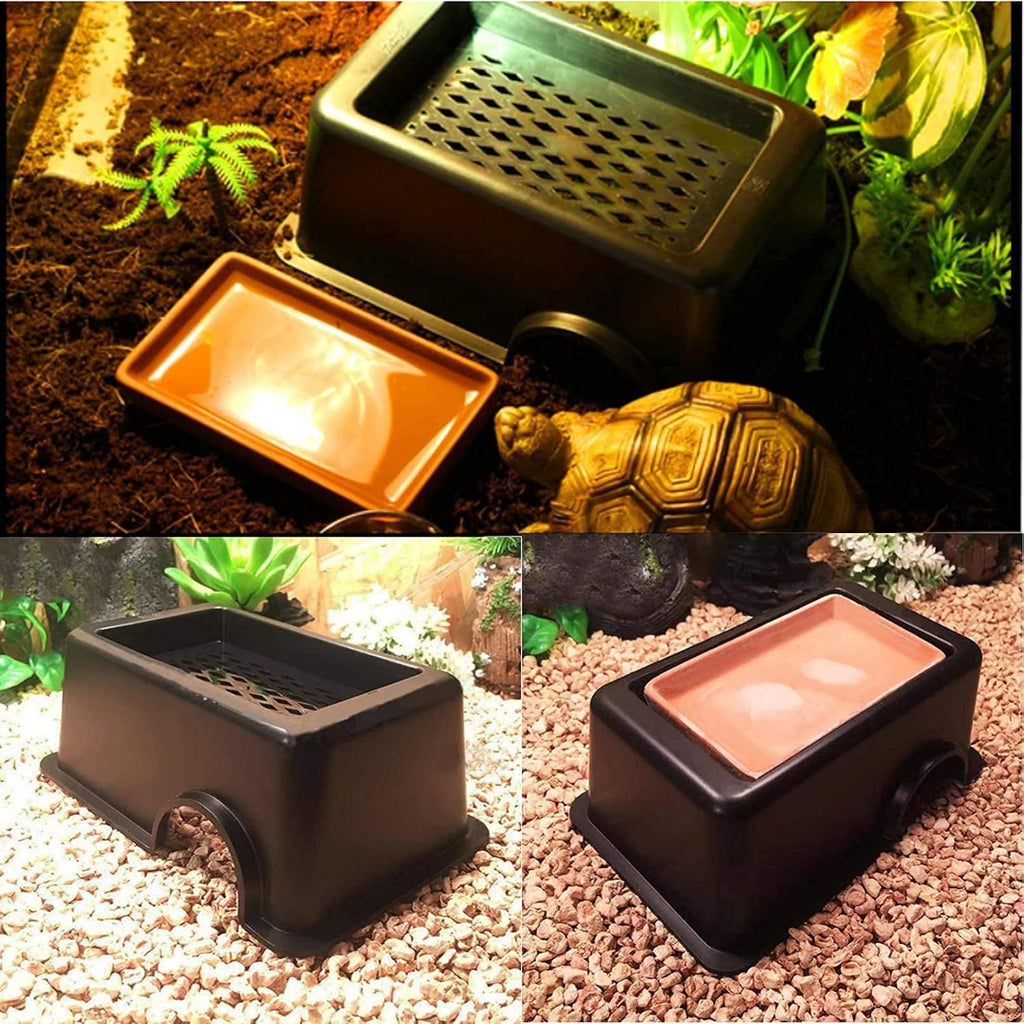 Hamiledyi 5 Pcs Reptile Plants Terrarium Hanging Fake Plant Leaves and Reptile Hide Box Gecko Hideout Cave with Sink Humidifier for Ball Python Bearded Dragon Chameleon Lizard