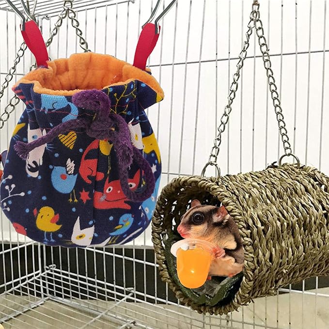 Dnoifne Sugar Glider Hanging Bed House, Sugar Glider Hamster Sleeping Pouch - Image 4