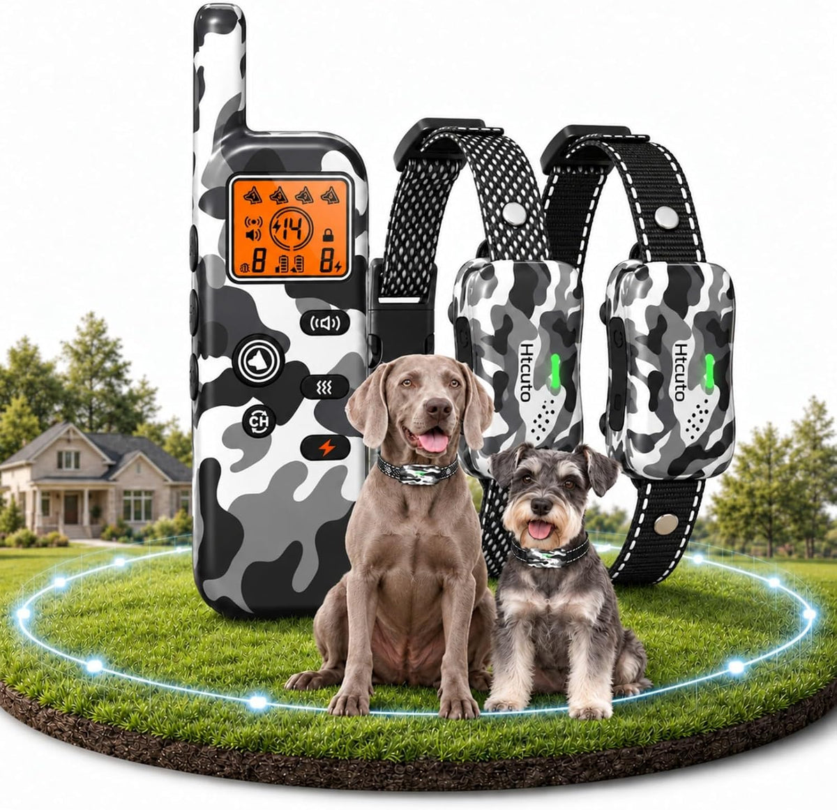 Wireless Dog Fence System for 2 Dogs, 2-in-1 Electric Pet Containment & Remote Training Collar, 25–3500 FT Adjustable Boundary, 6000 FT Training Range, IPX7 Waterproof, for 10–130 lb Dogs, Arctic
