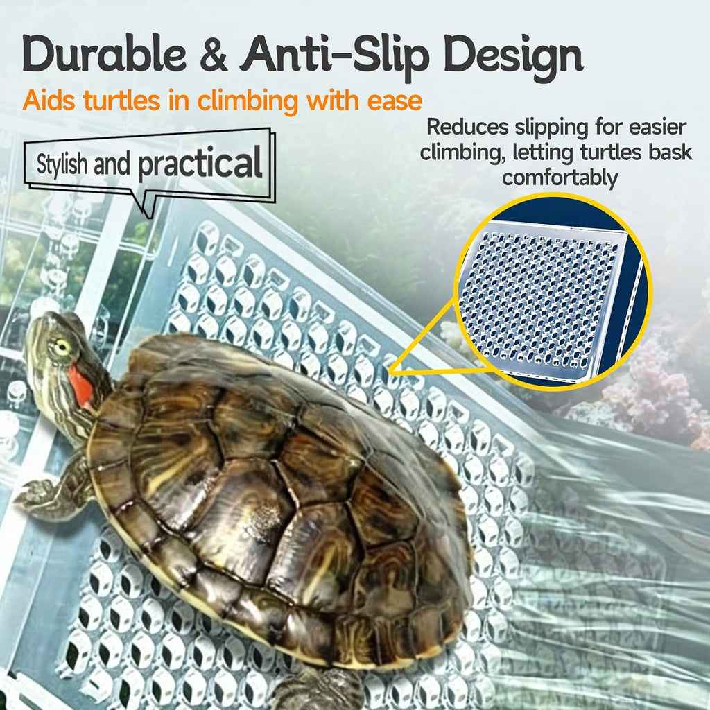 Turtle Basking Platform, Clear Acrylic Turtle Dock with Slip-Resistant Ramp and Built-in Hooks for Aquatic Turtles, Direction-Adjustable Ramp, Turtle Terrace, Turtle Tank Accessories