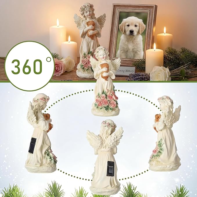 Chunful Solar Angel Dog Memorial Statue 10" Resin Pet Memorial Gift - Image 3