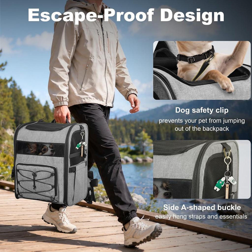 Pet Carrier Backpack for Small Dogs & Cats with Elevated Booster Pad, Grey