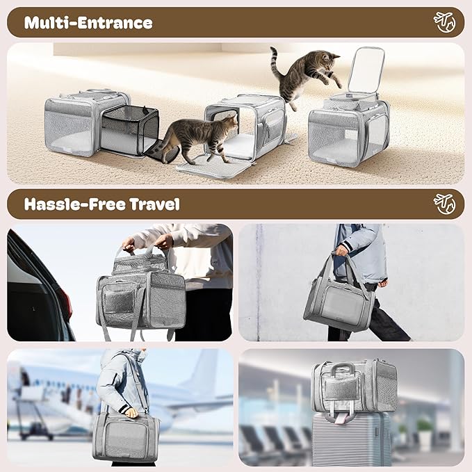 Top and 2 Sides Expandable Cat Carrier 17x11x11, TSA Airline Approved Dog - Image 6