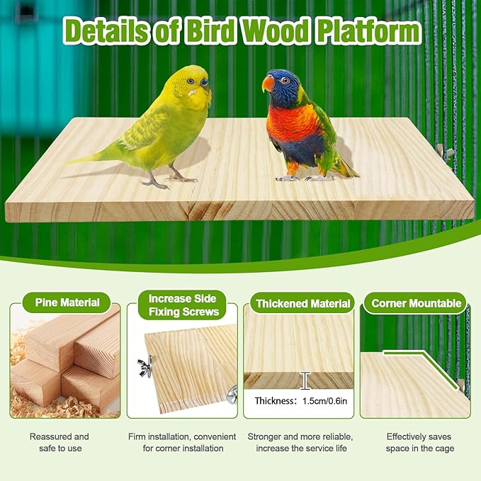 2PCS 13.8x7.9 inches Large Bird Perch Stand Wooden Parakeet Stand Platform - Image 4
