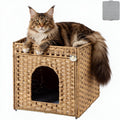 Cat Litter Box Enclosure, Extra Large Hidden PE Rattan Natural,Spacious Double Door PE Rattan Cat Washroom Bench, Side Table Look, Metal Frame