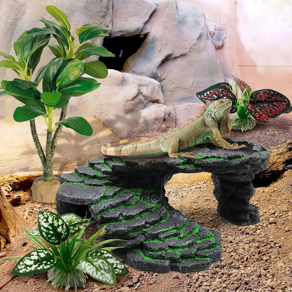 Moonorange Reptile Artificial Plants, Big Terrarium Plants Decorations Supplies, Aquarium Fish Tank Plants, Amphibian Habitat Hideout Tank Accessories(L Set-3pcs/H)