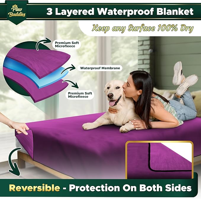 Paw Buddies Waterproof Blanket 80"x90" – Reversible Microfleece Throw - Image 3