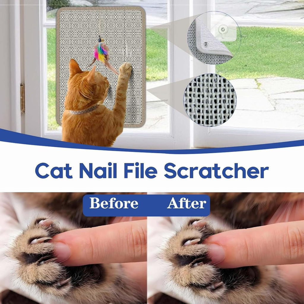 Cat Nail File Scratcher - Natural Sisal Scratch Mat with 80-Grit Aluminum Oxide, Adhesive Sheets & Expansion Screws for Secure Wall/Floor Mounting, Ideal for Trimming Cat Claws (16.53"x13.38")