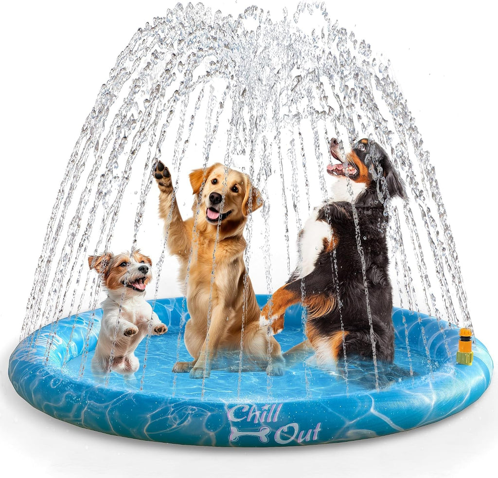 ALL FOR PAWS XL Splash Pad for Large Dogs, 59-inch Summer Splash Water Toy, Anti-Slip Thickened PVC Sprinkler Mat, Outdoor Cooling Play Pad
