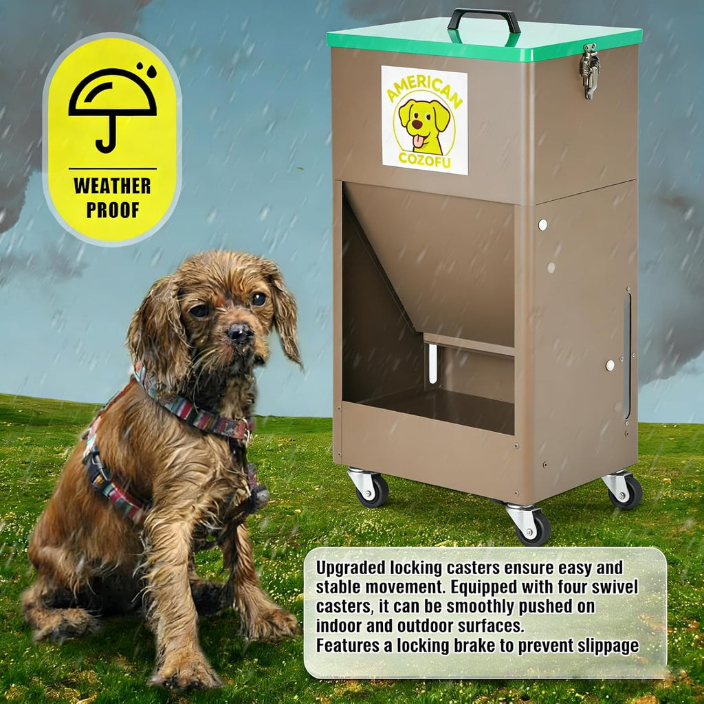 Automatic Dog Feeder with Wheels, 25lb Heavy Duty Galvanized Steel Gravity Food Dispenser - Easy to Move Rolling Pet Food Station for Indoor & Outdoor Use